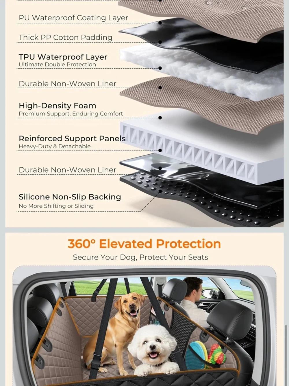 SUV Car Back Seat Extender Dog Seat Cover quilted protect Beige